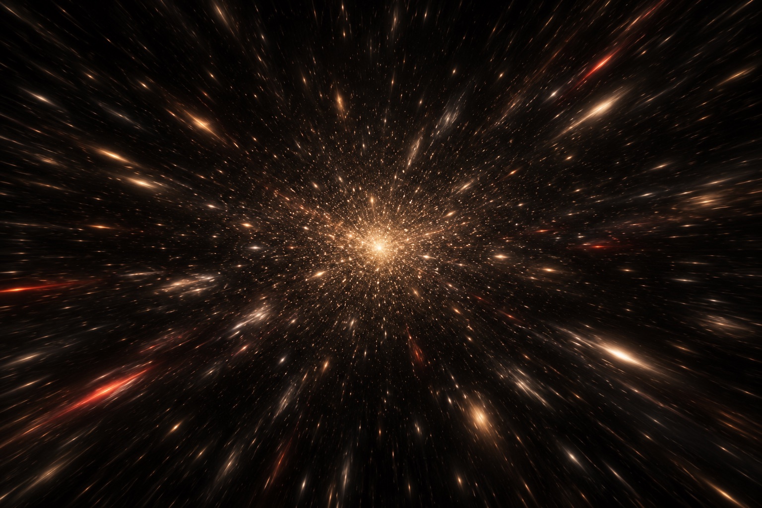 Stars streaming outward as if travelling through space at speed.